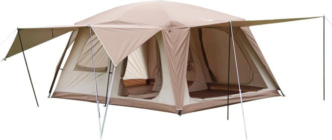 8-10 Person Camping Tent with 3 Door 2 Room Large Family Cabin Tents, Double Layer Waterproof Portable Tents, Camping Tent (Color: Light Brown)