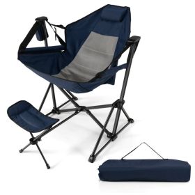 Hammock Camping Chair with Retractable Footrest and Carrying Bag (Color: Navy)